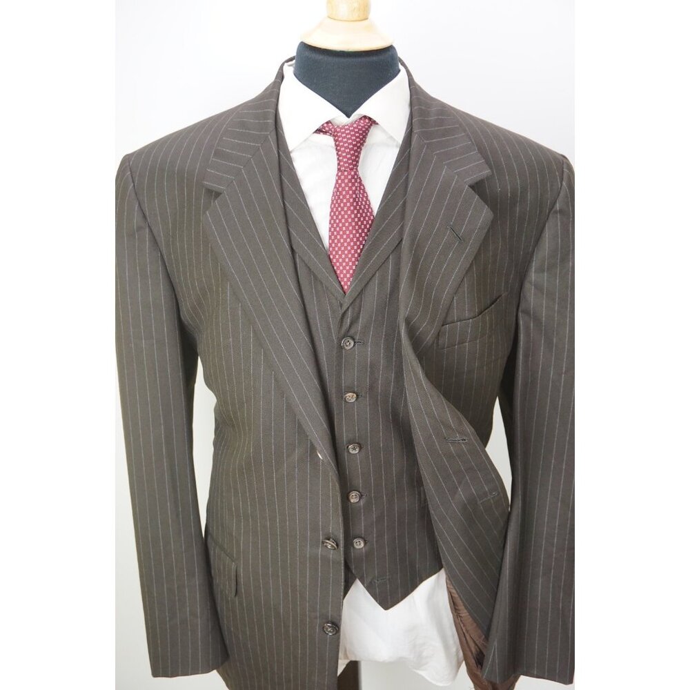 Oxxford Clothes Cambridge Collectors Item Brown Striped Wool 3 Pc Suit Sz 44L